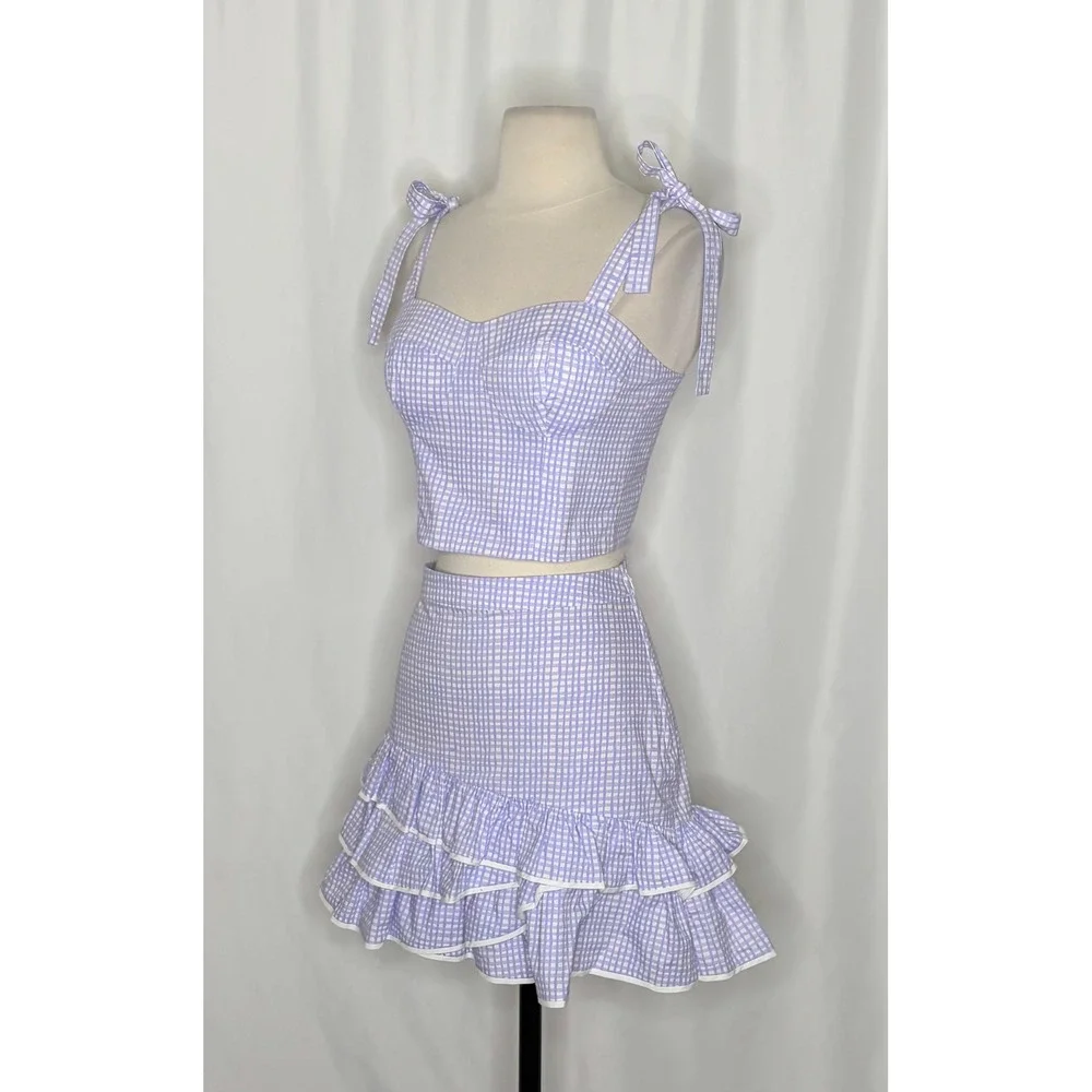 LILLY PULITZER Rosalie Lilac Gingham Crop Top Ruffle Skirt 2 Piece Size 2